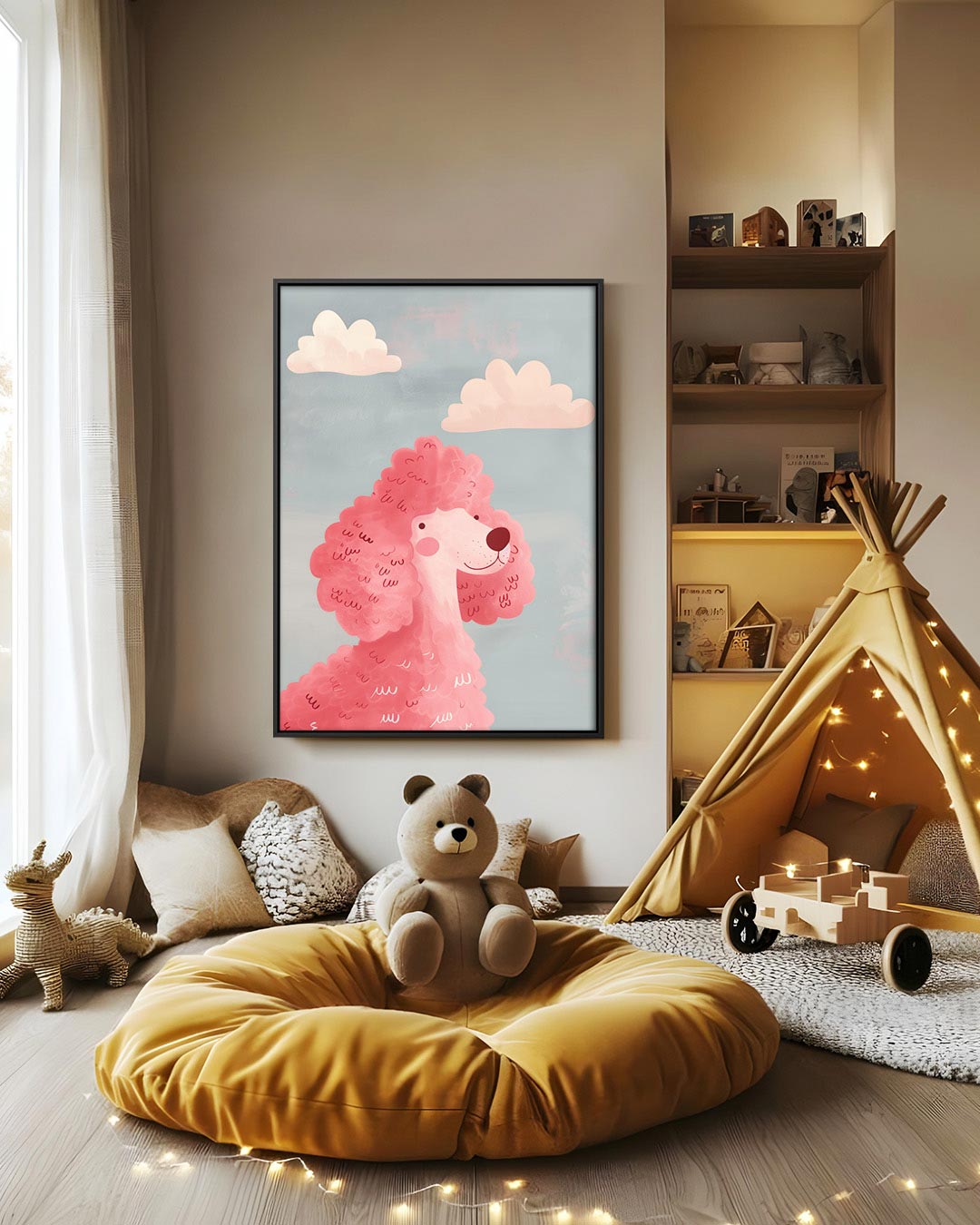 Speelse hond en wolken Kunstwerk