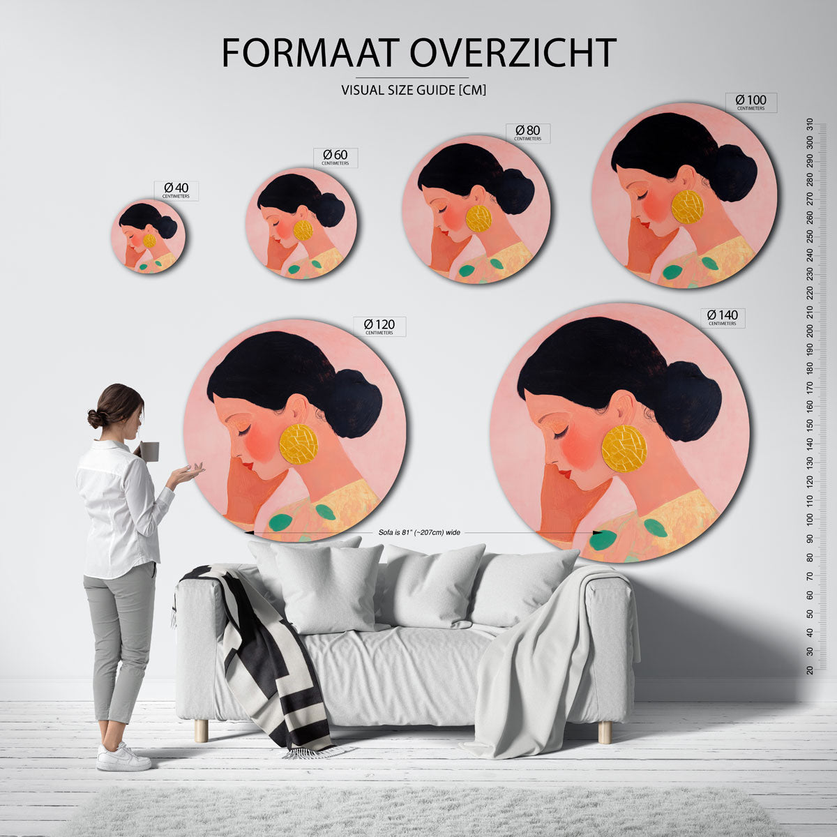 Vrouw met gouden oorbel Muurcirkel