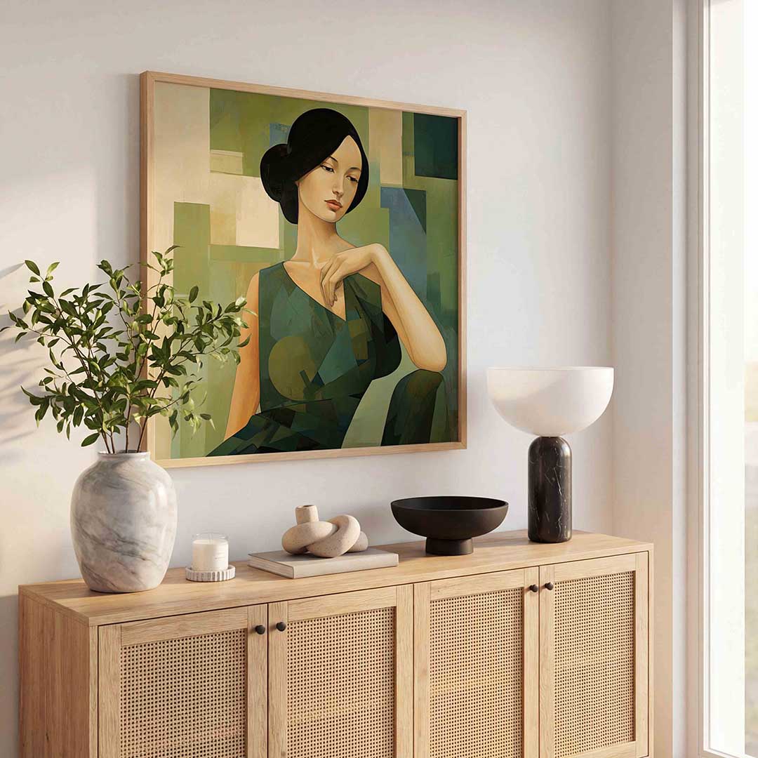 Vrouw in groene tinten Poster