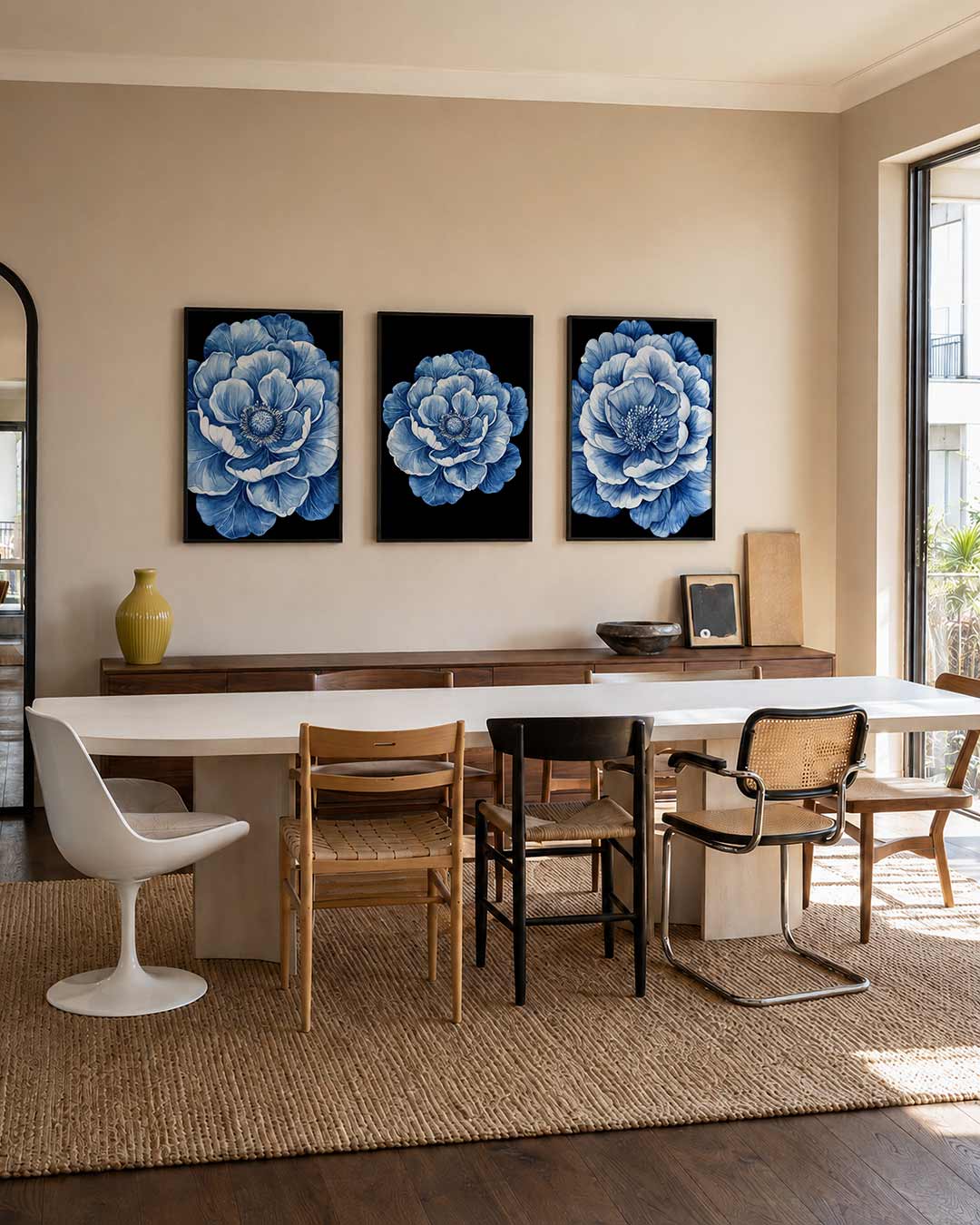 Bloemvormen in blauw Posterset
