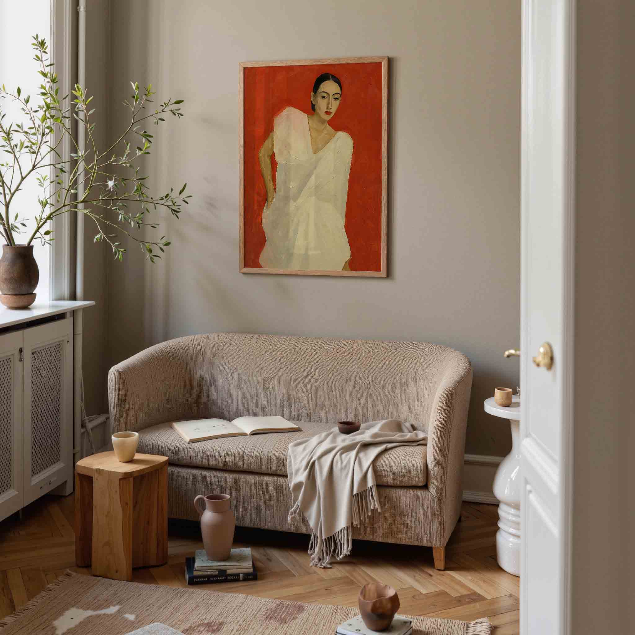 Vrouw in witte jurk Poster
