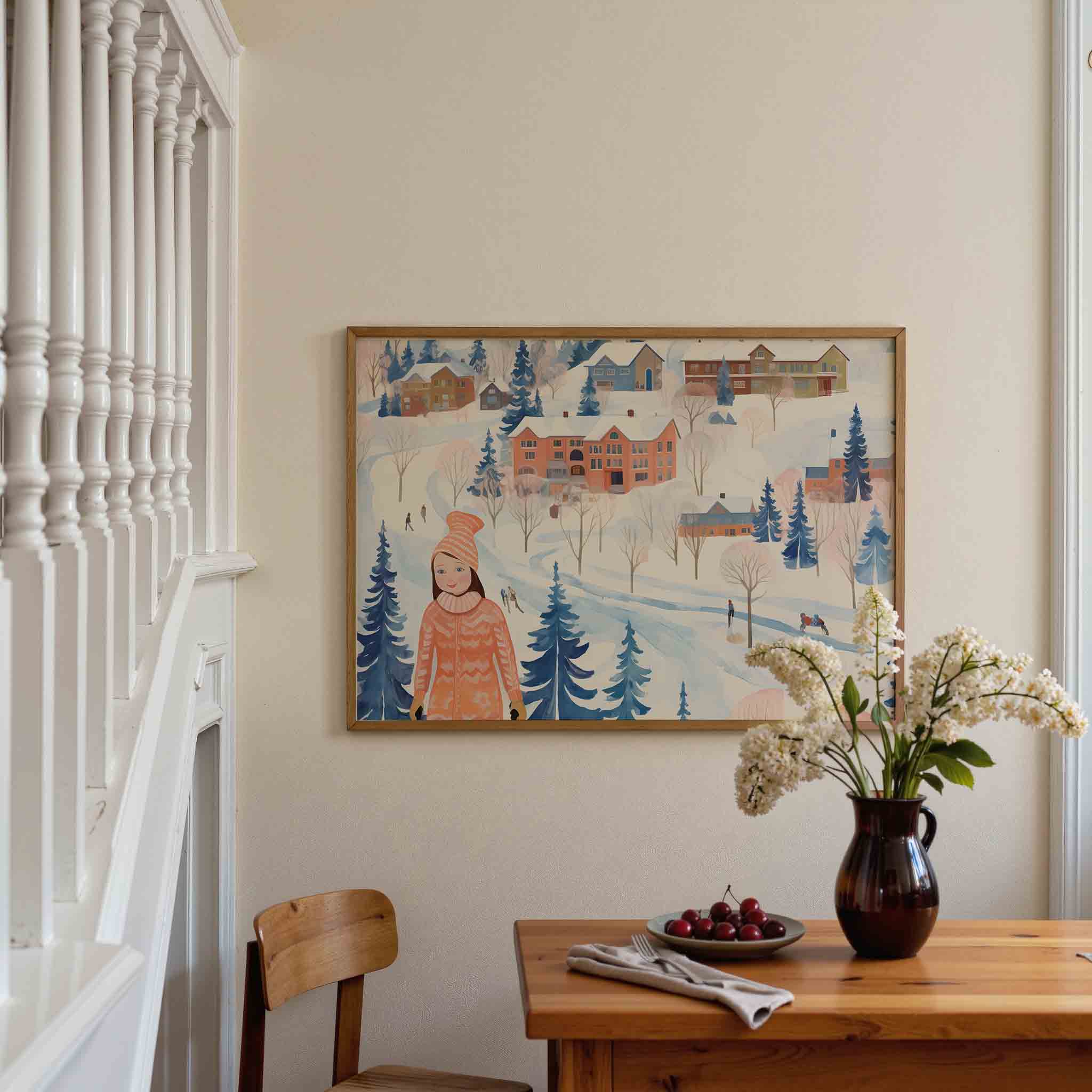 Winterlandschap met huizen Poster
