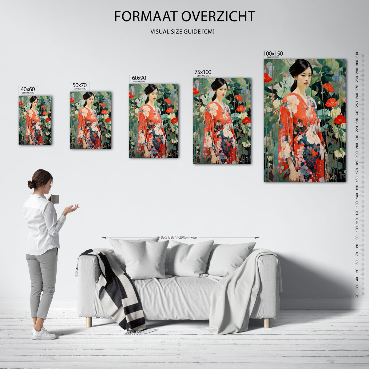 Vrouw in bloemen Kunstwerk
