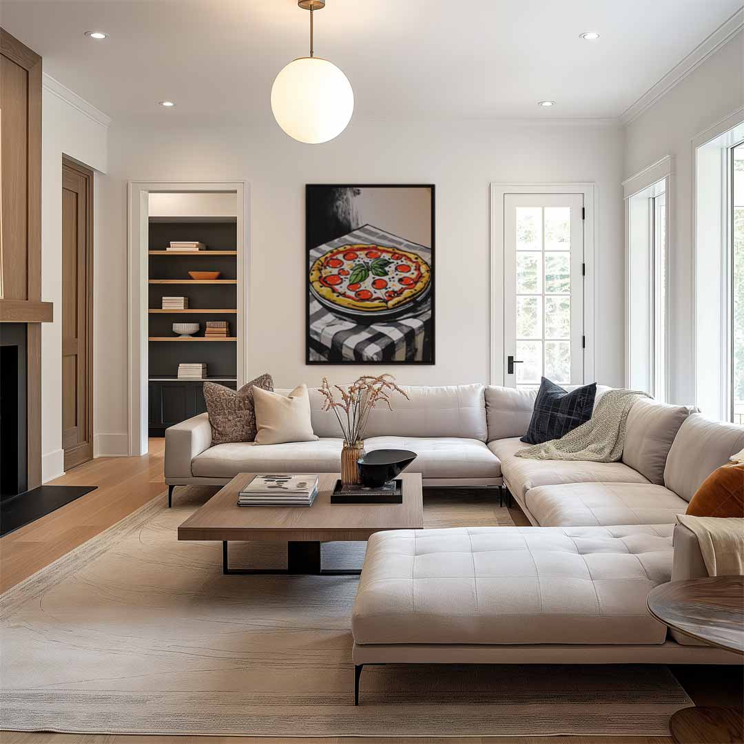 Pizza op Tafel Schilderij Kunstwerk-canvas-dibond-plexiglas-wanddecoratie-WallArtistic