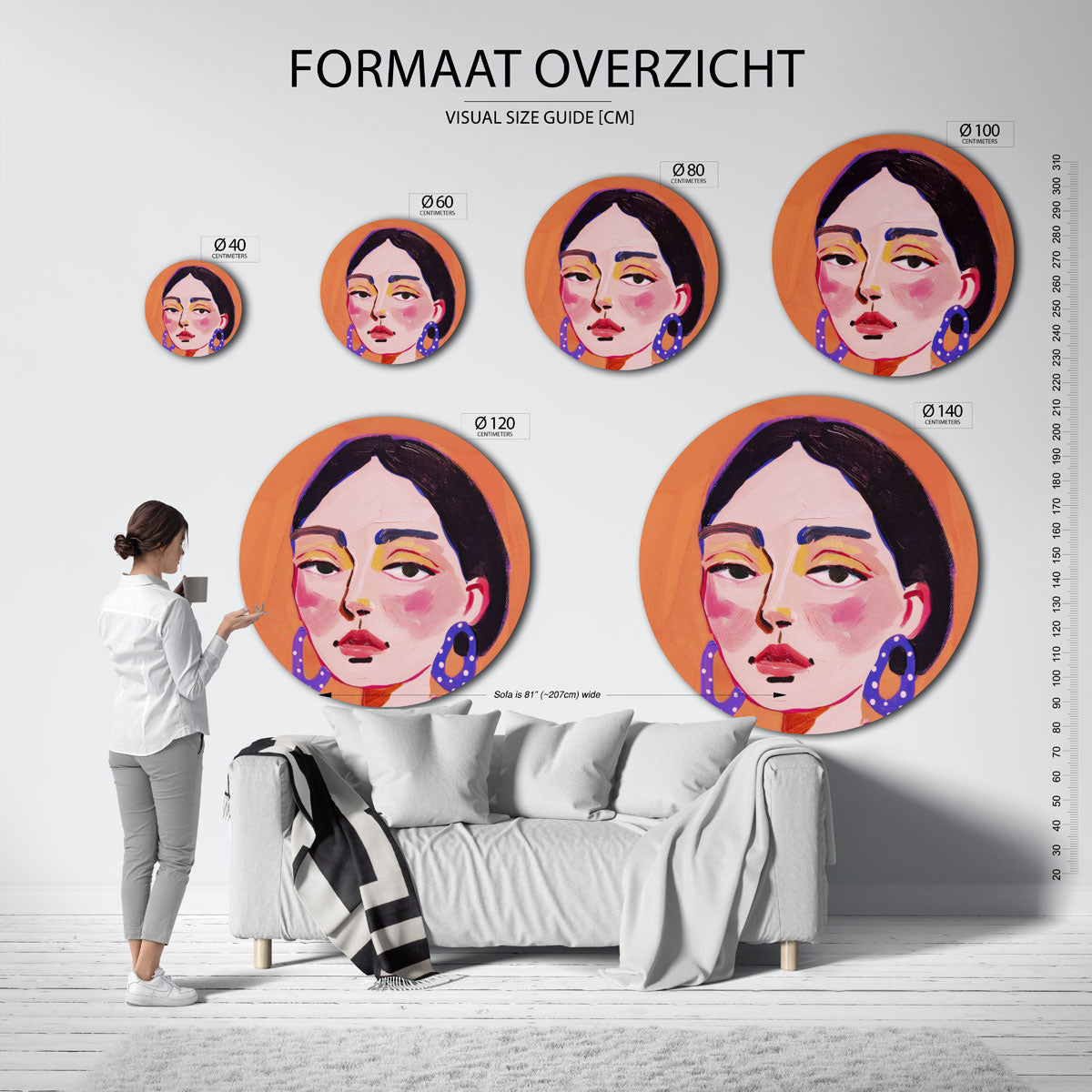 Portret met grote oorbellen Muurcirkel