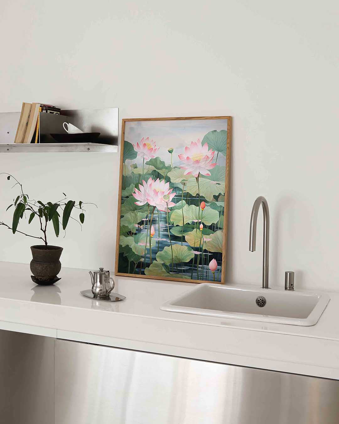 Lotusbloemen en bladeren Poster