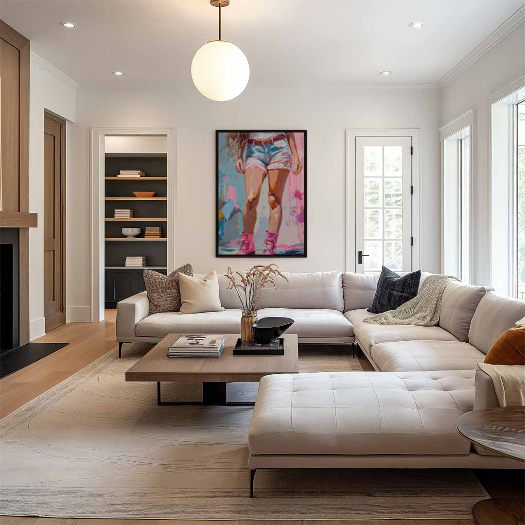 Vrouw in Roze Laarzen Kunstwerk-canvas-dibond-plexiglas-wanddecoratie-WallArtistic