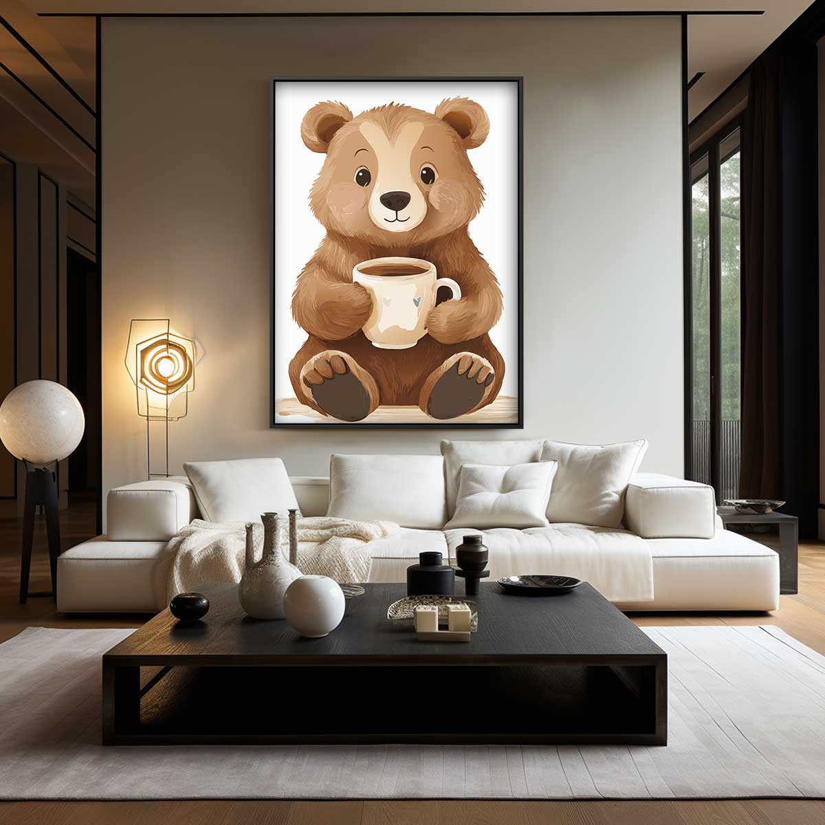 Schattige Beer Met Mok Kunstwerk-canvas-dibond-plexiglas-wanddecoratie-WallArtistic