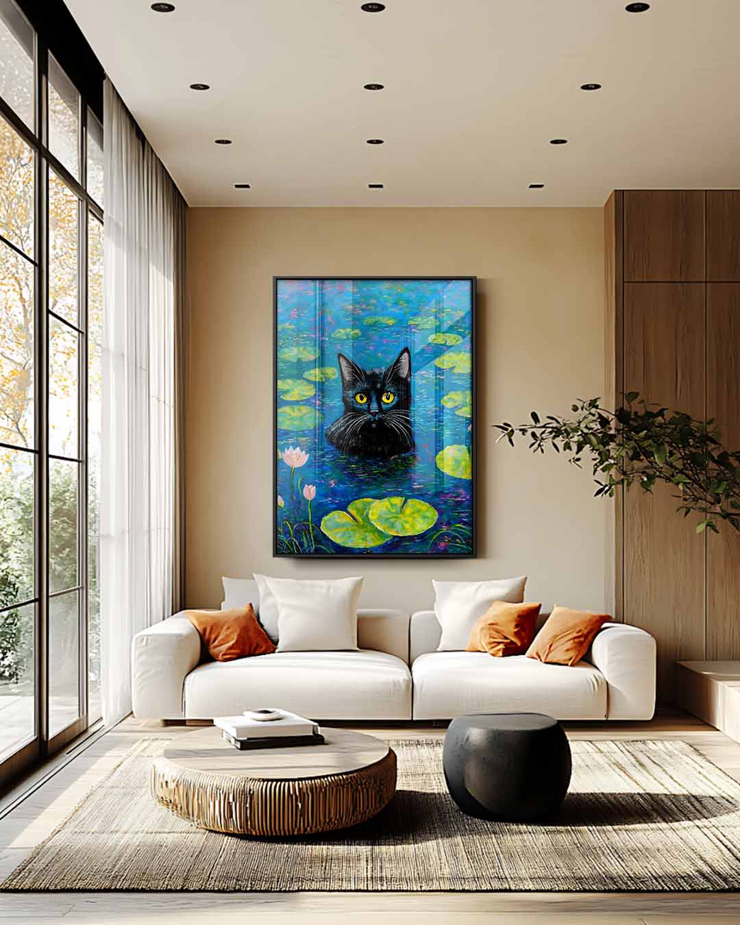 Kat in de Waterlelies Kunstwerk