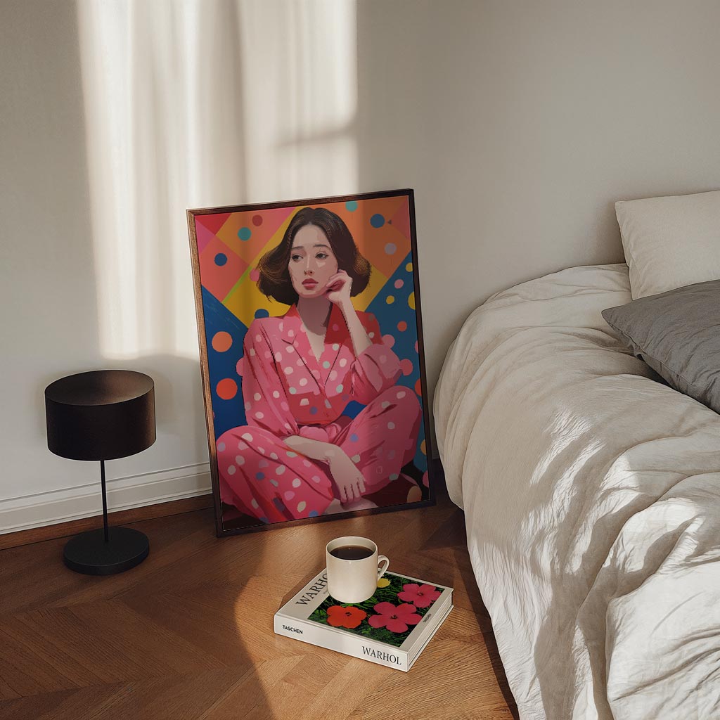 Vrolijke Vrouw in Stippen Poster-WallArtistic