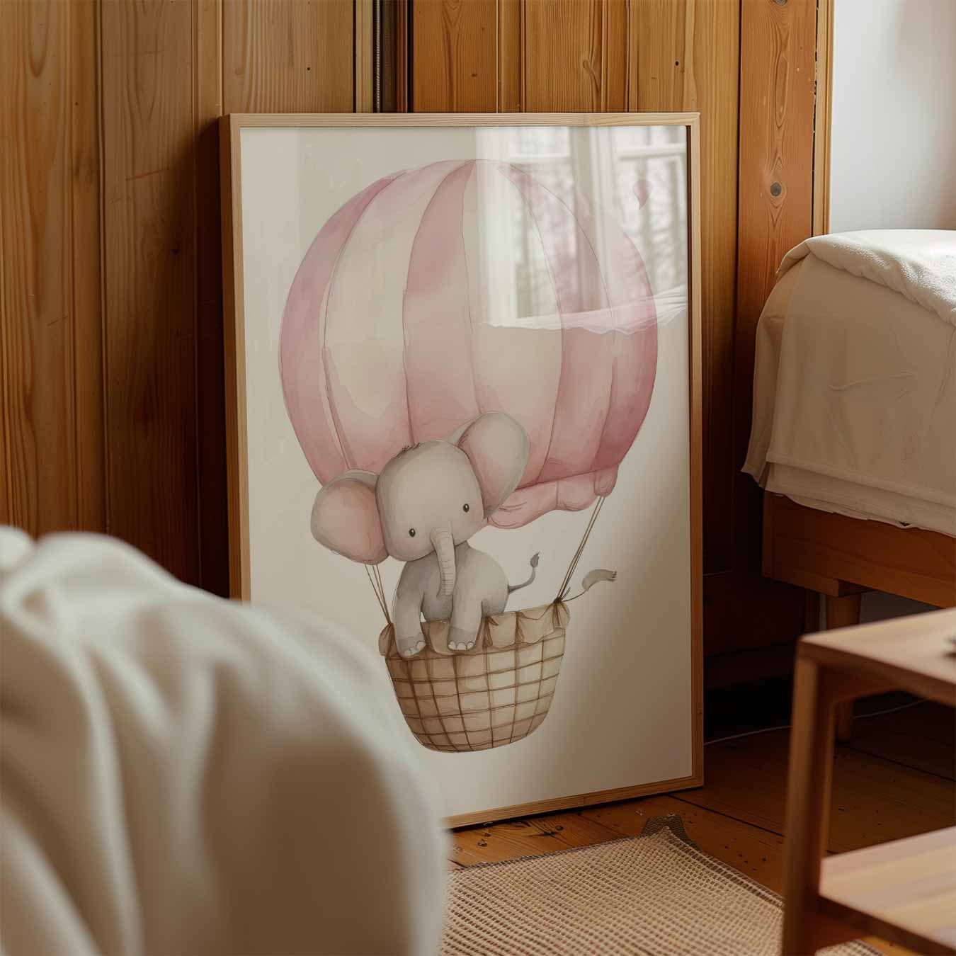 Schattige Olifant in Luchtballon Poster-WallArtistic