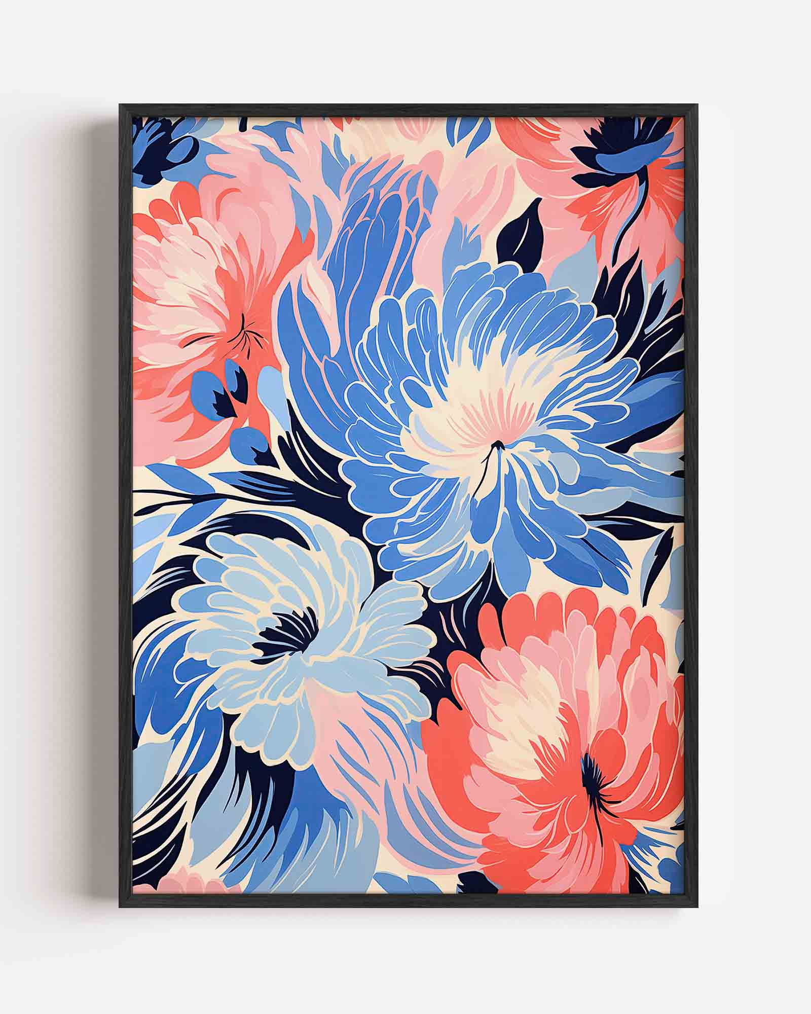 Bloemen in blauw en roze Poster