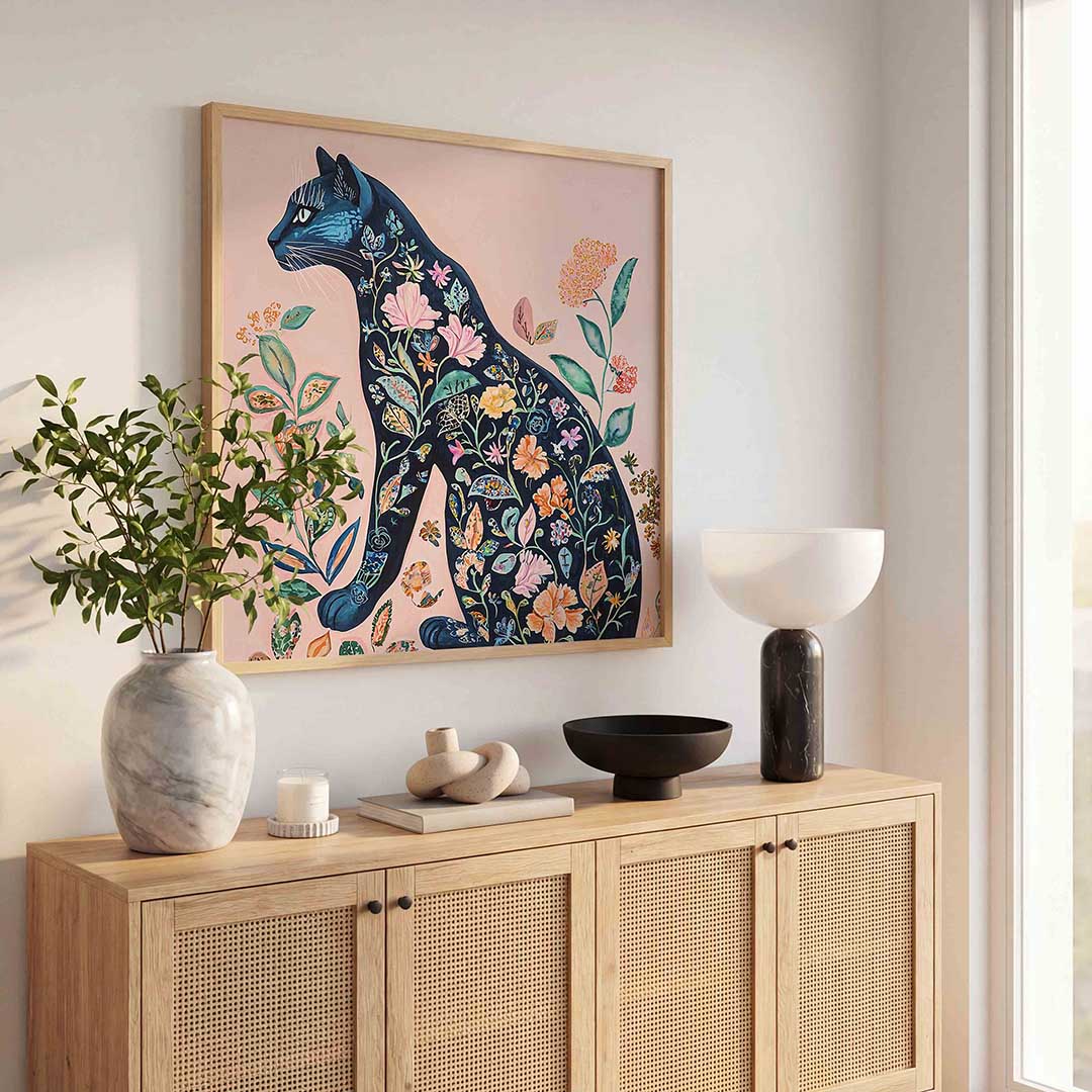 Kat met bloemen Poster