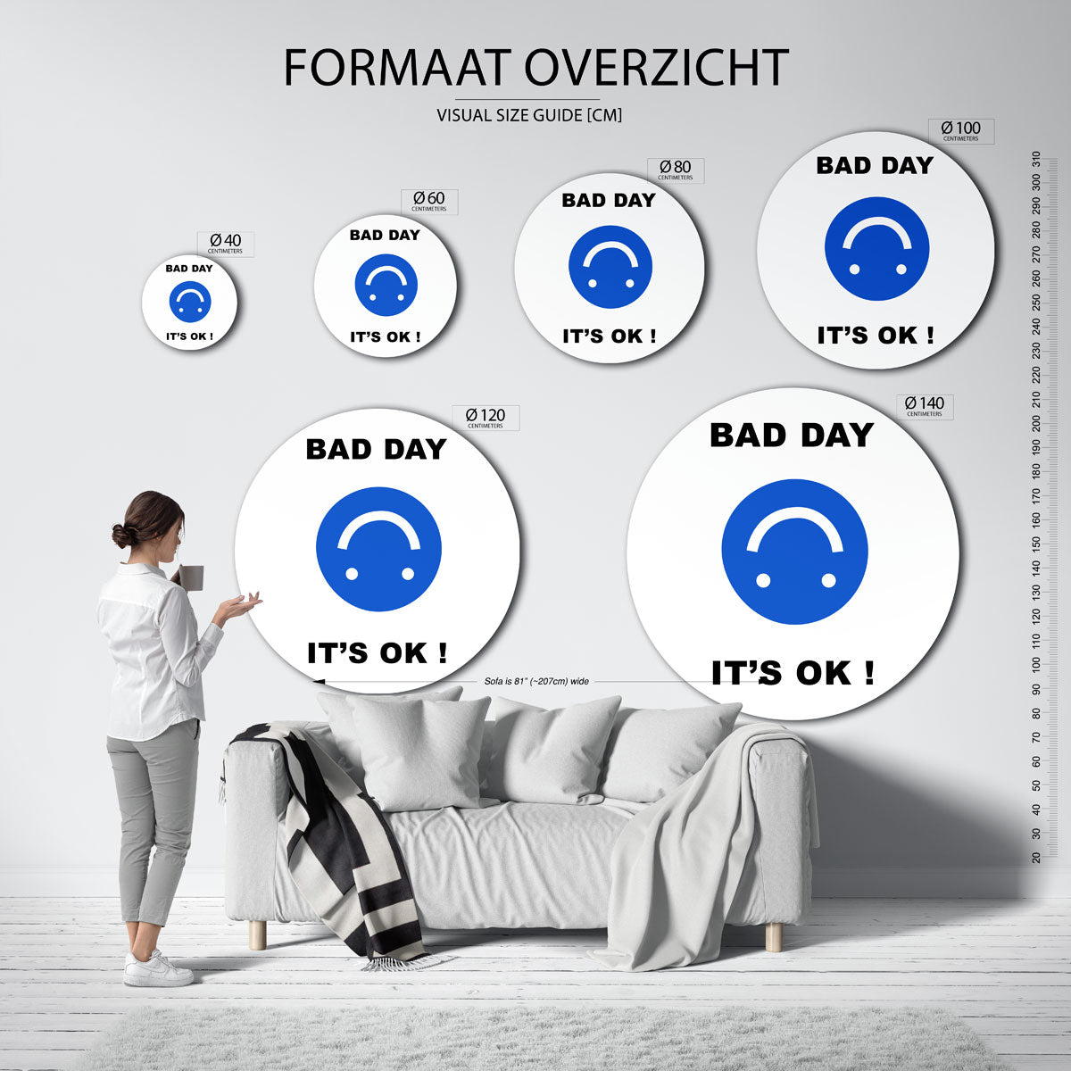 Blauwe smiley Muurcirkel