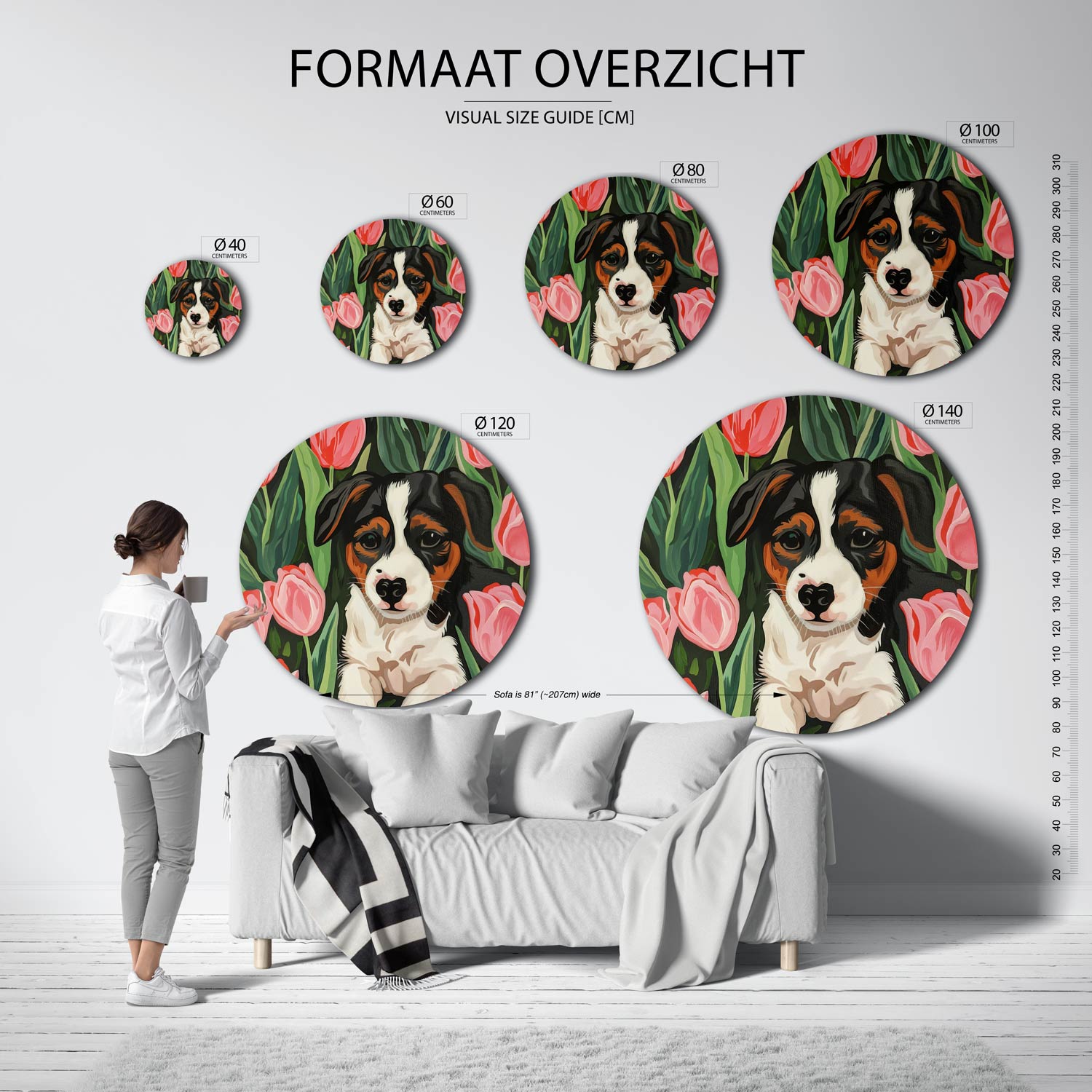Hond tussen tulpen Muurcirkel