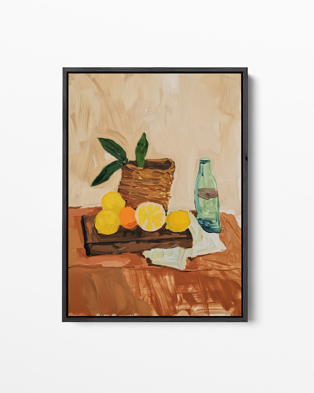 Fruit en fles compositie Kunstwerk