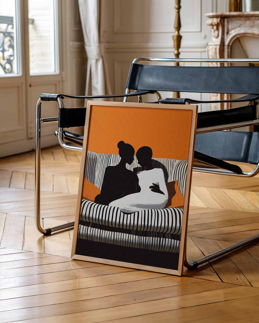 Intieme Silhouetten op Stijlvolle Bank Poster-WallArtistic