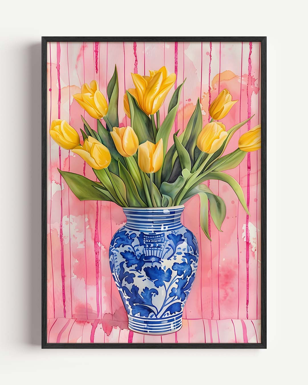 Bloeiende Tulpen in Blauwe Vaas Poster-WallArtistic