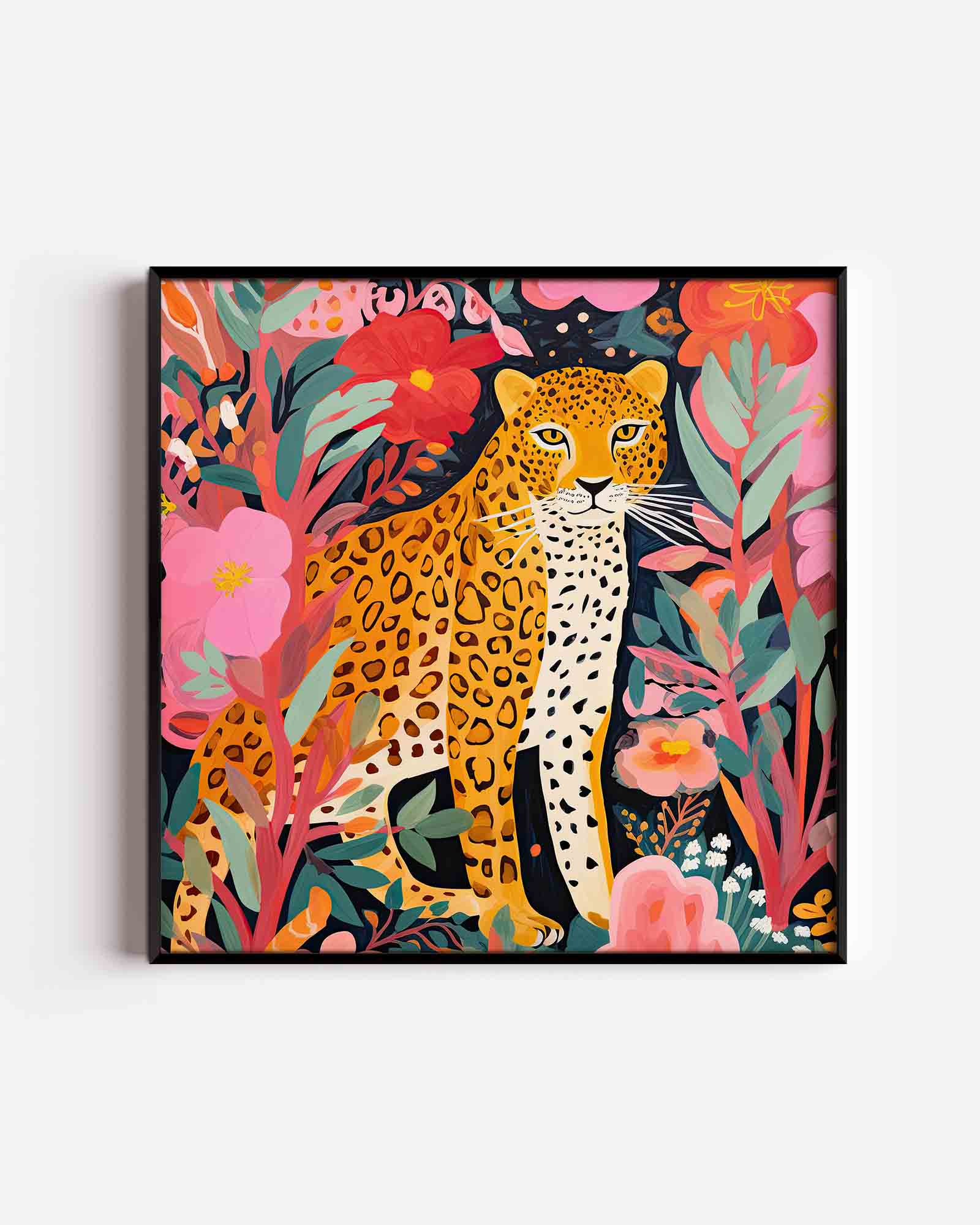 Luipaard tussen bloemen Poster