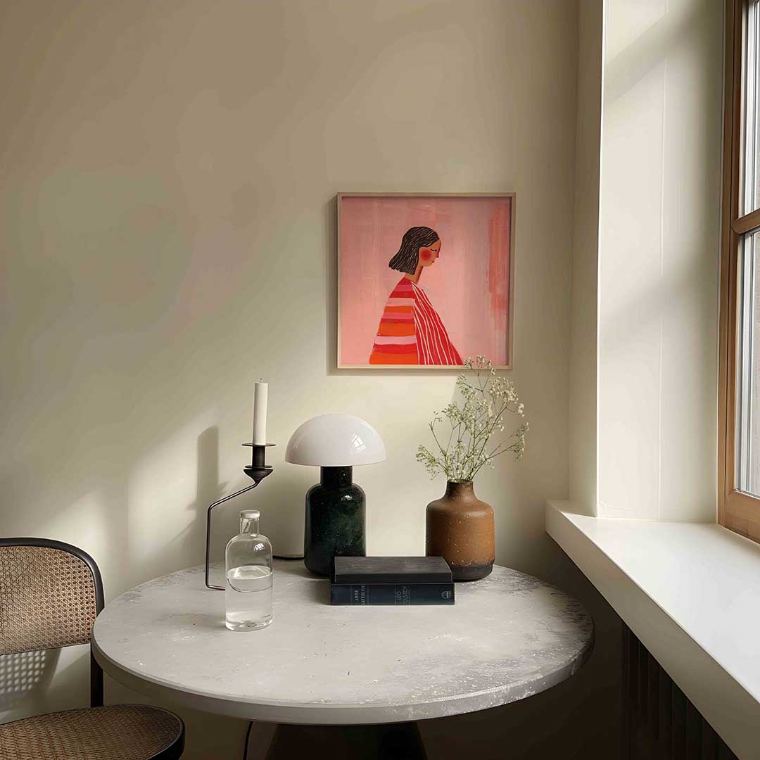 Vrouw met gestreepte kleding Poster