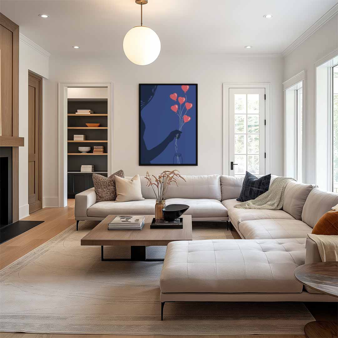 Liefdesballonnen Silhouet Kunstwerk-canvas-dibond-plexiglas-wanddecoratie-WallArtistic
