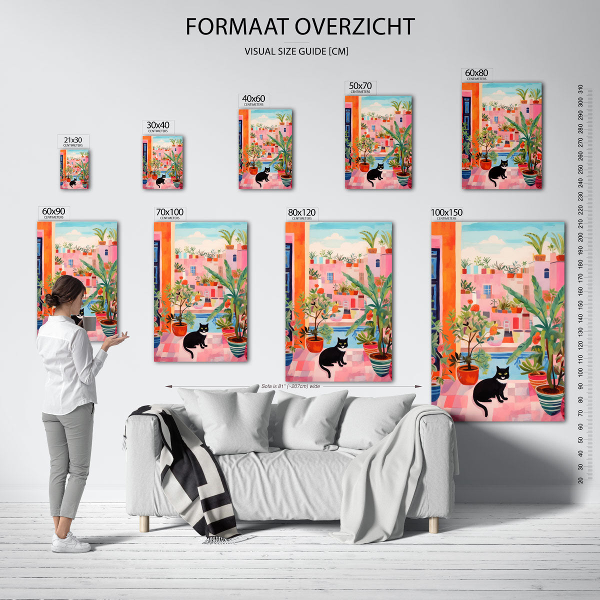 Zwarte kat en planten Poster