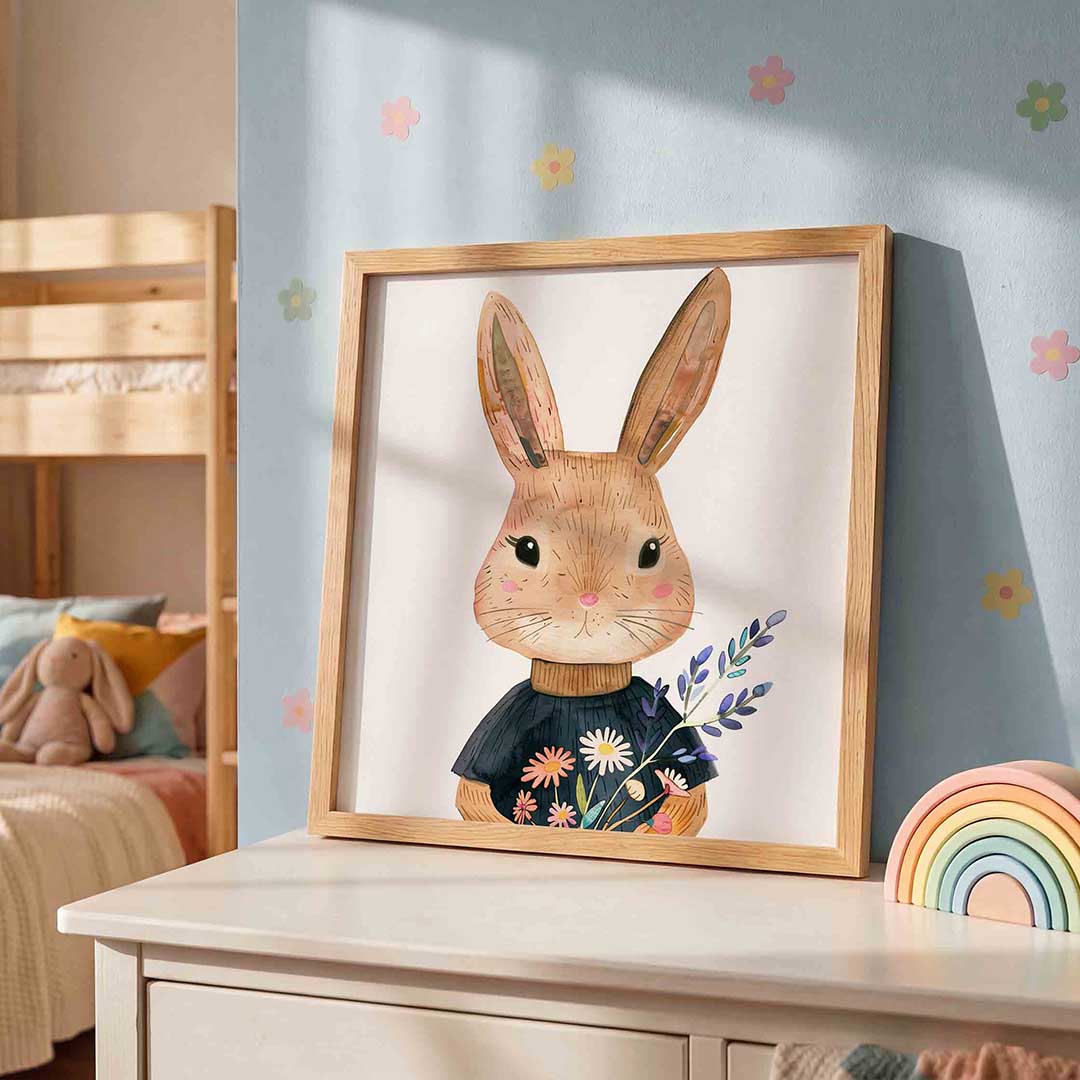 Konijn met bloemen Poster
