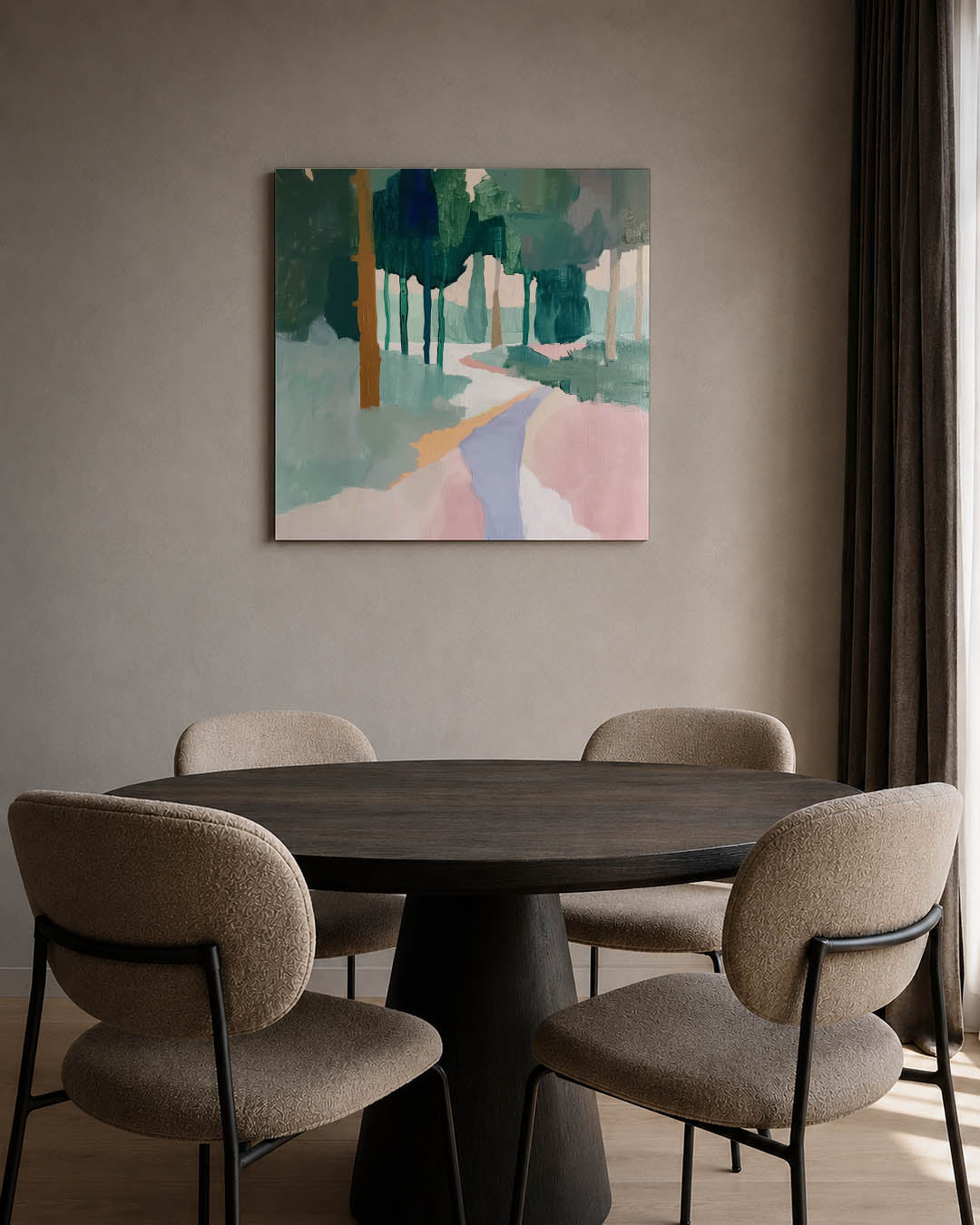Boslandschap in kleurvlakken Kunstwerk