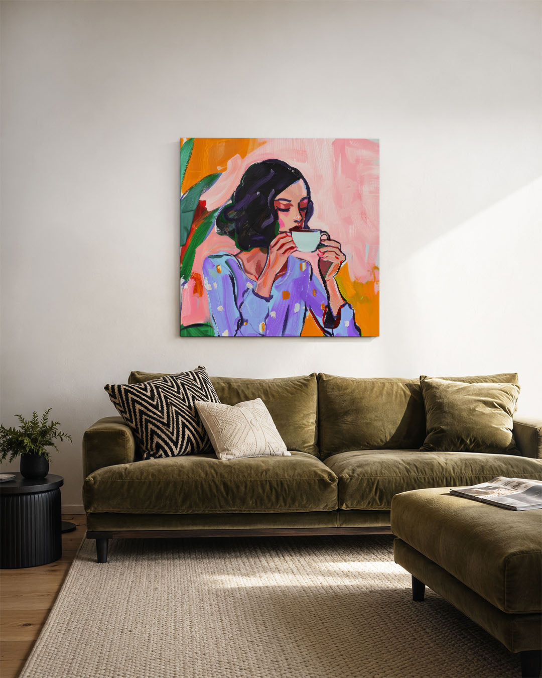 Vrouw met koffiekop Kunstwerk