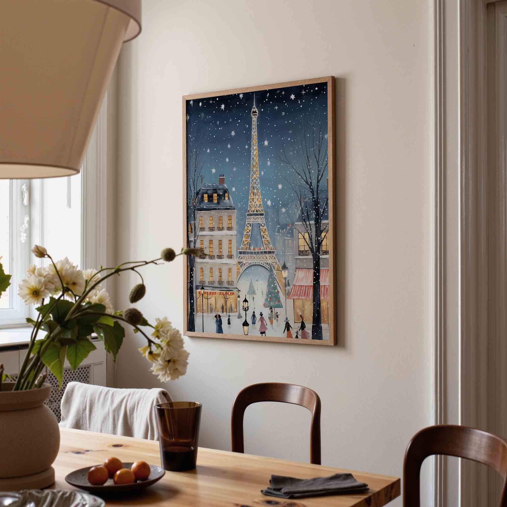 Winterse stad met toren Poster