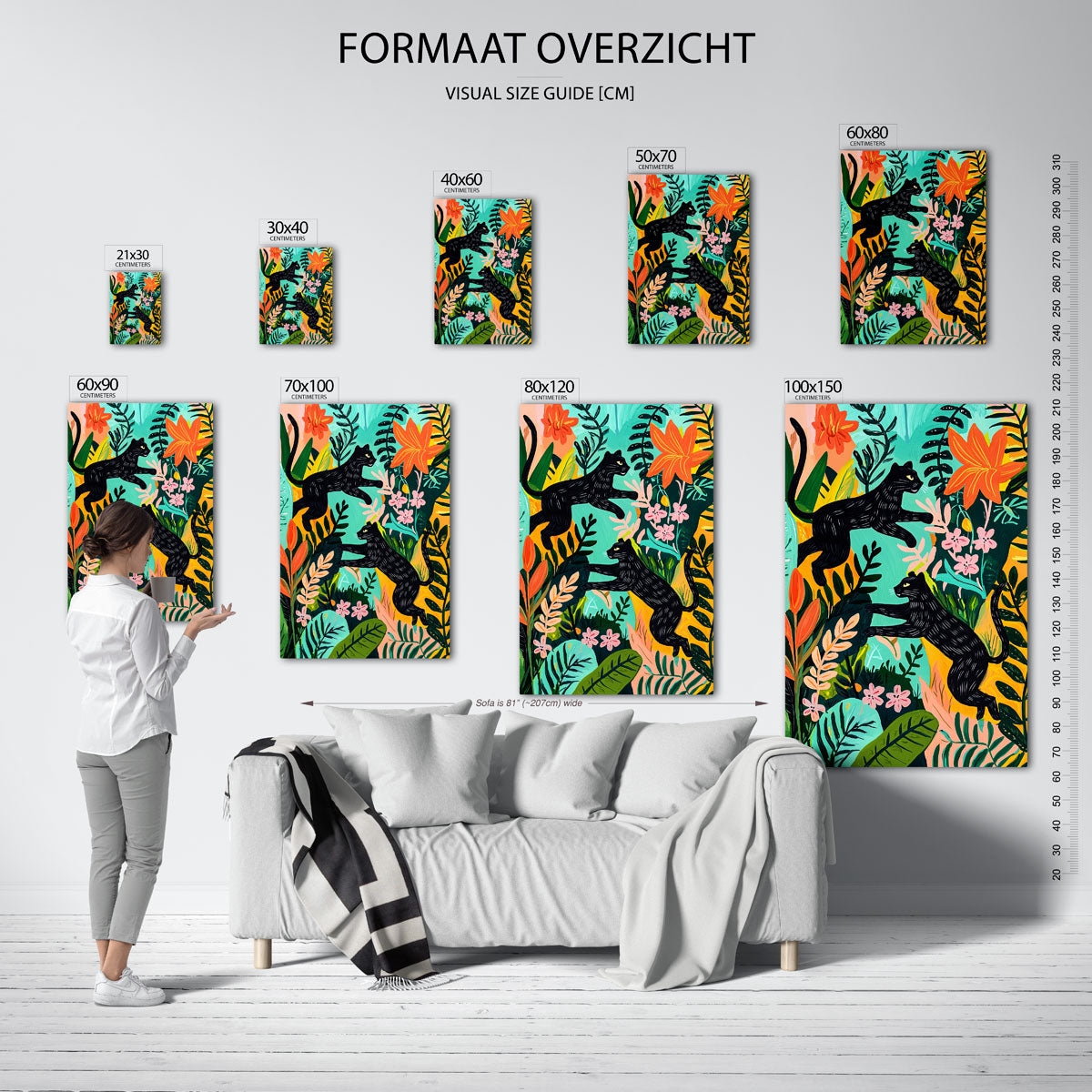 Zwarte panters en bloemen Poster
