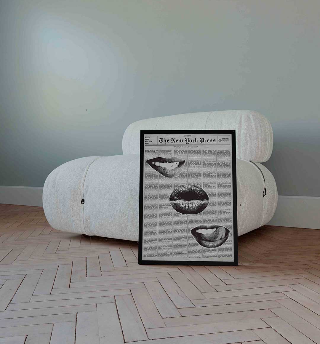 Lippen en krantenachtergrond Poster