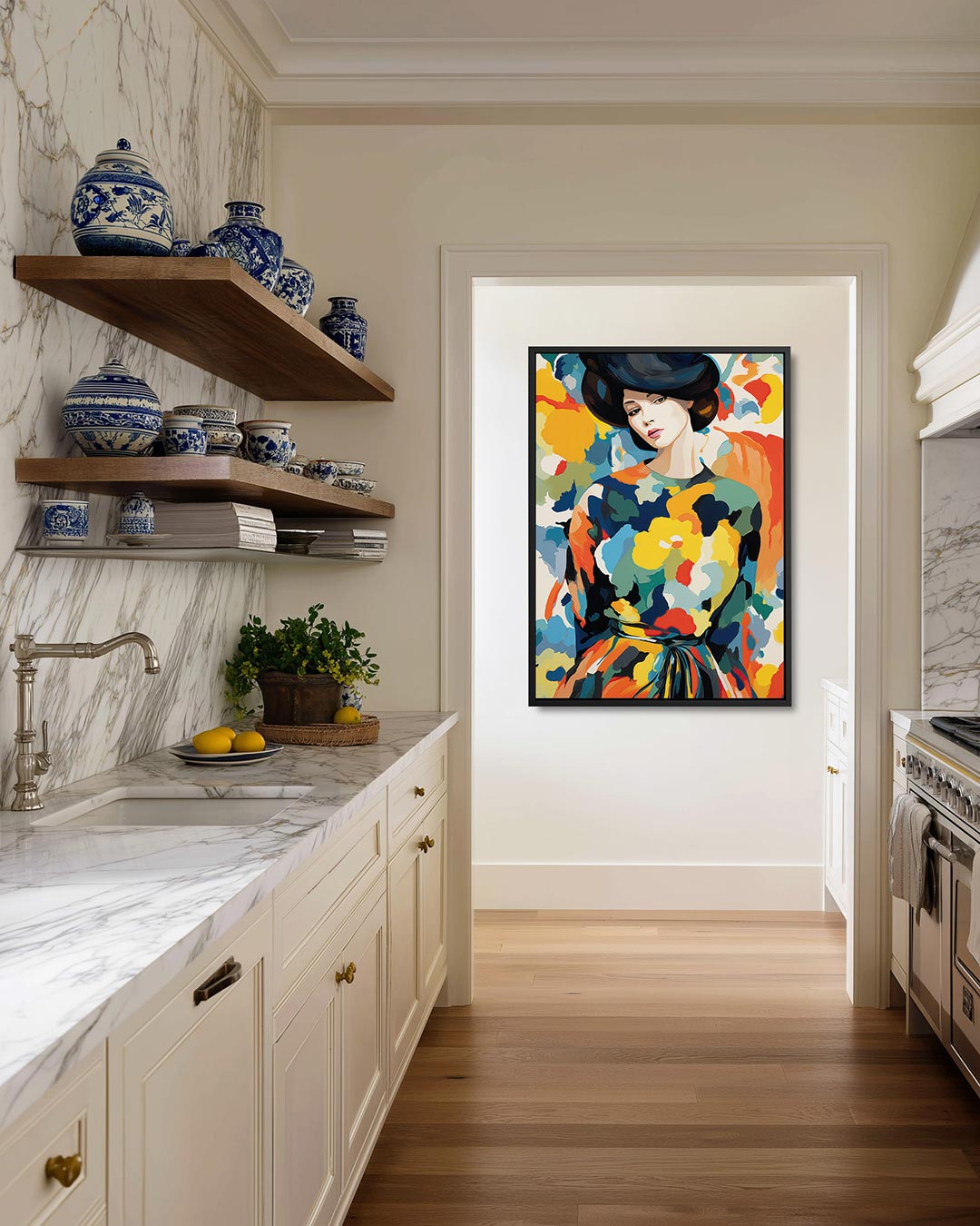 Vrouwelijk portret kleurenexplosie Kunstwerk