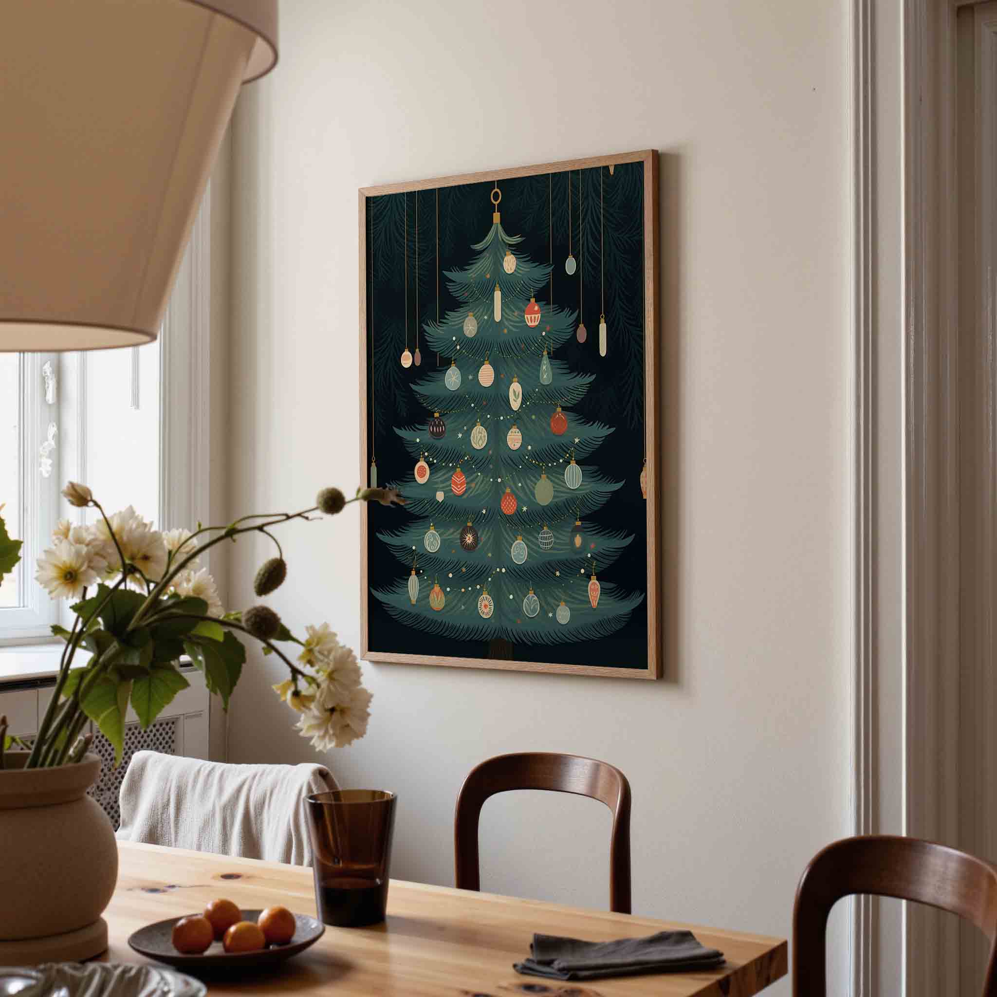 Kerstboom met ornamenten Poster