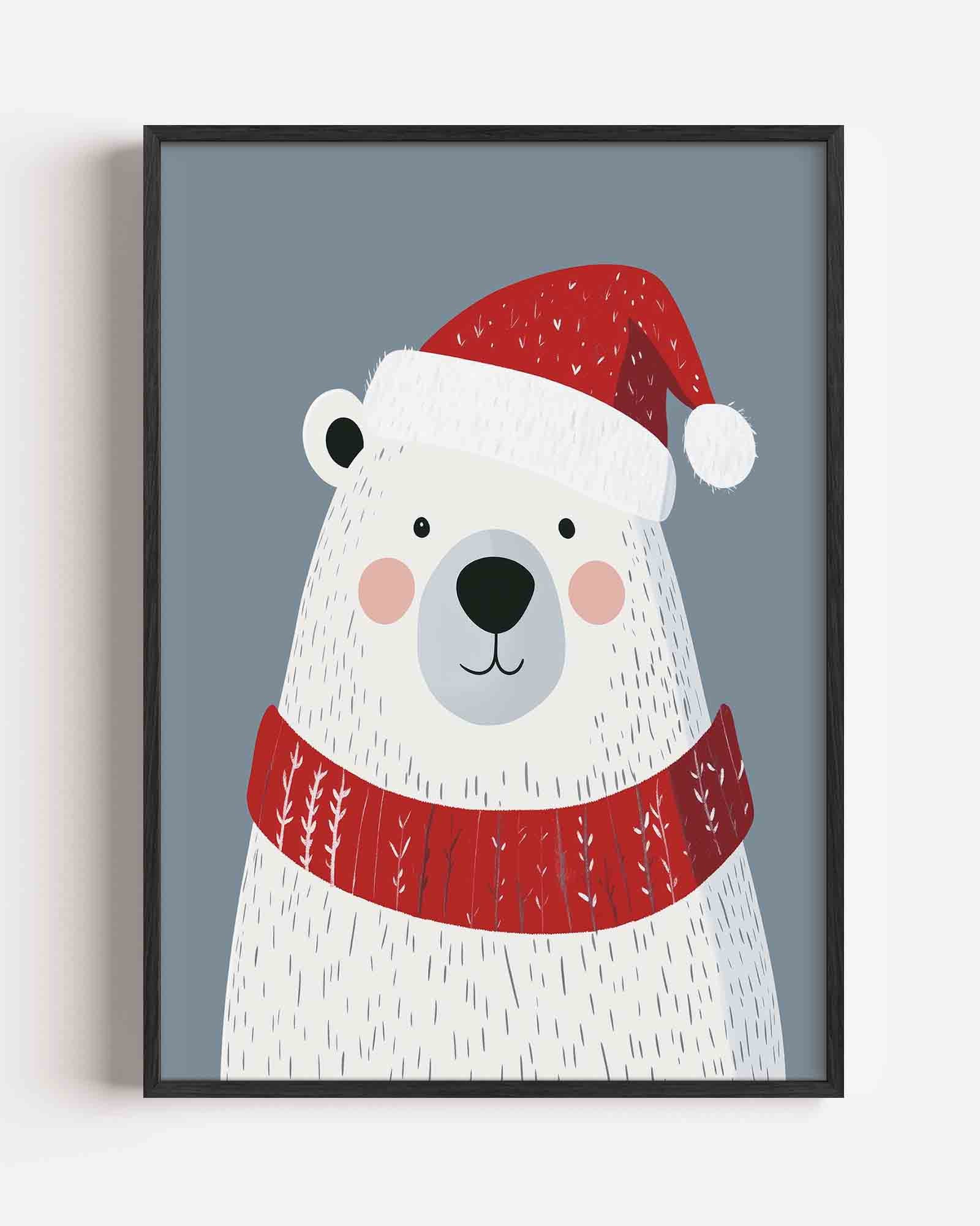 Ijsbeer met kerstmuts Poster