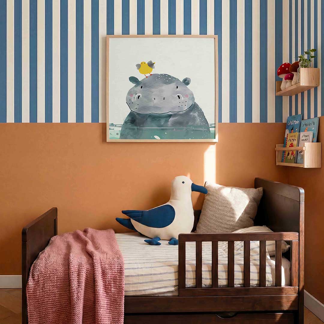 Nijlpaard met vogel Poster