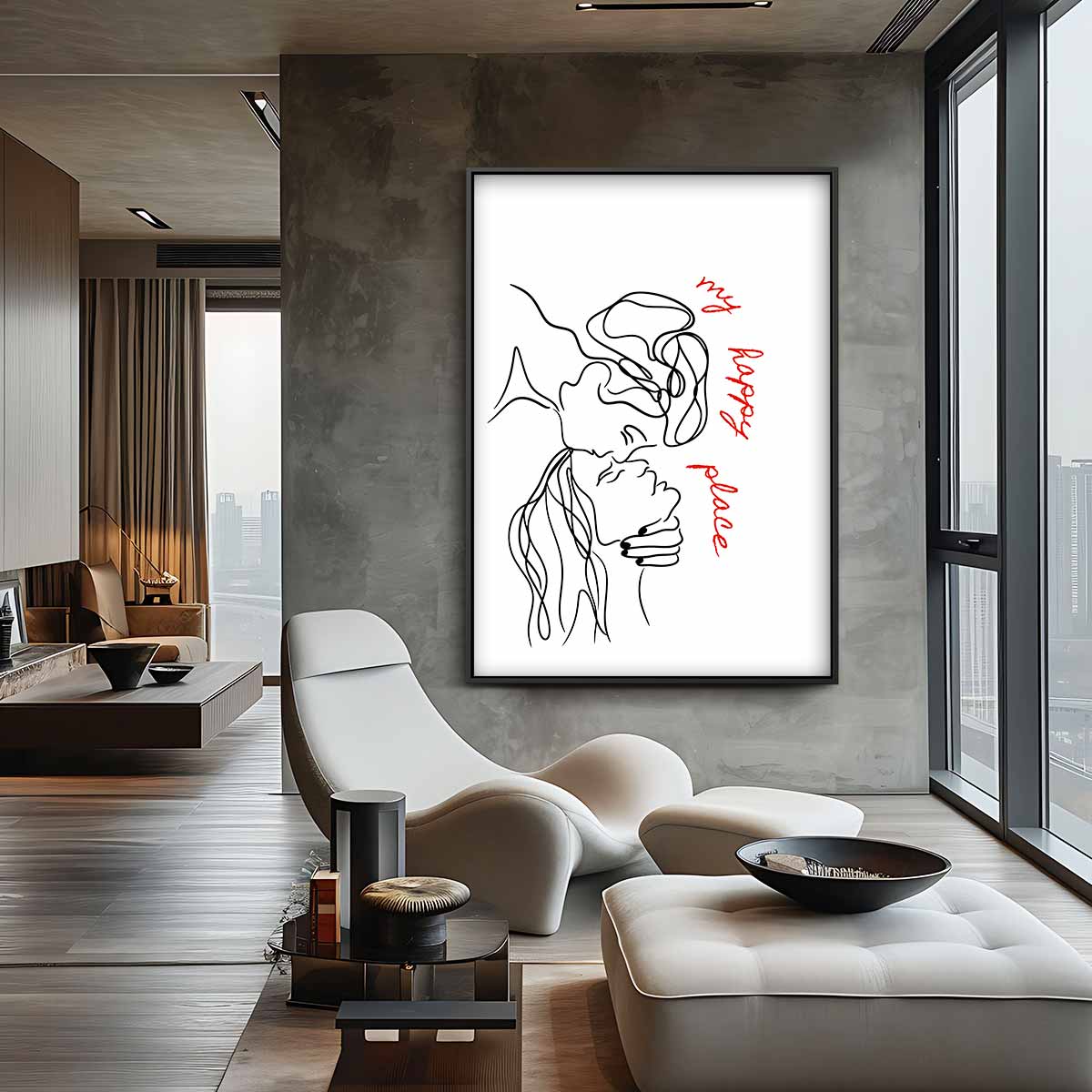 My Happy Place Lijntekening Kunstwerk-canvas-dibond-plexiglas-wanddecoratie-WallArtistic