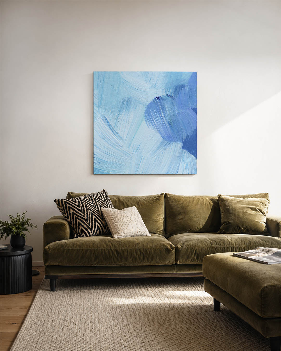 Golvende blauwe streken Kunstwerk