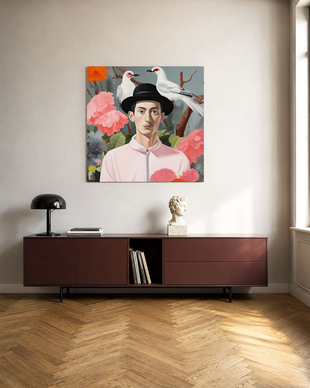 Vogels en bloemen portret Kunstwerk