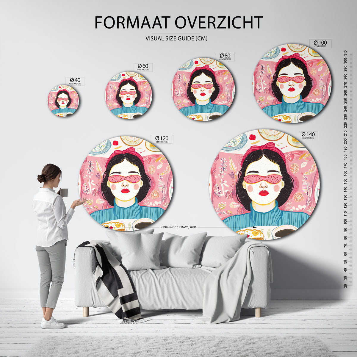 Vrouw met roze bril Muurcirkel
