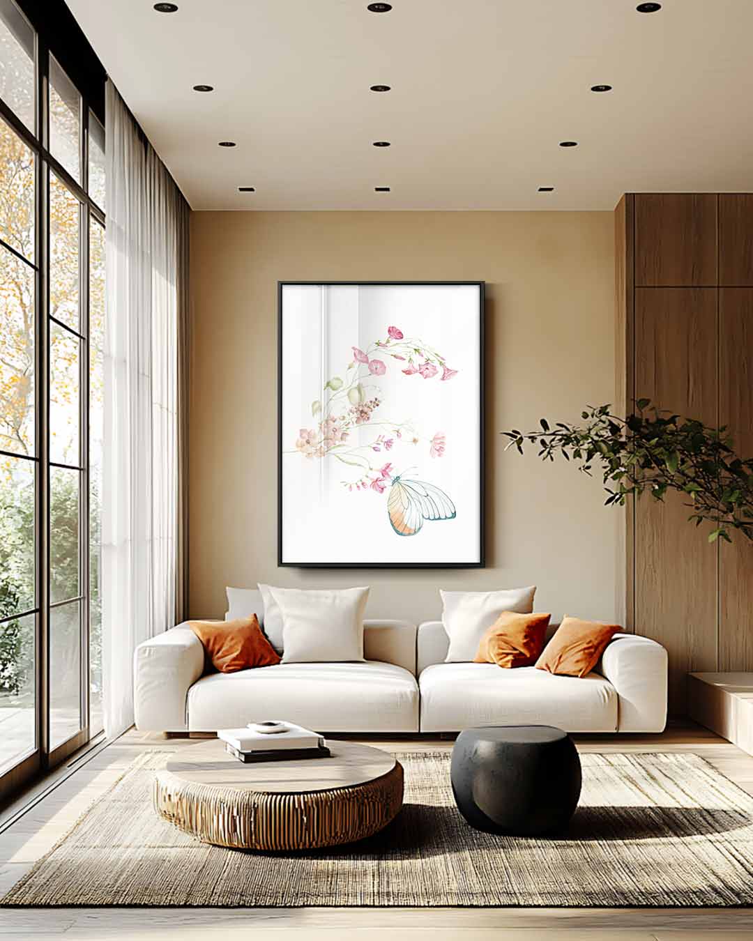 Vlinders en Bloemen Waterverf Kunst Kunstwerk-canvas-dibond-plexiglas-wanddecoratie-WallArtistic