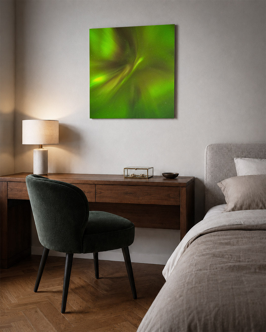Groene lichtslierten Kunstwerk