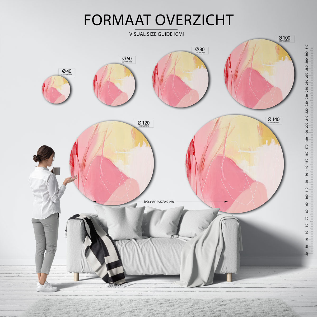 Abstracte roze en gele Muurcirkel