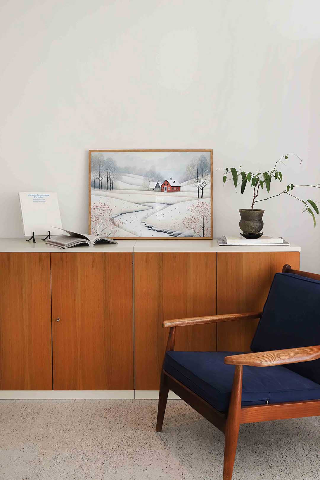 Landschap met rode boerderij Poster
