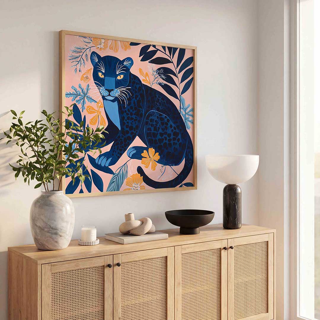 Panter en bloemen Poster