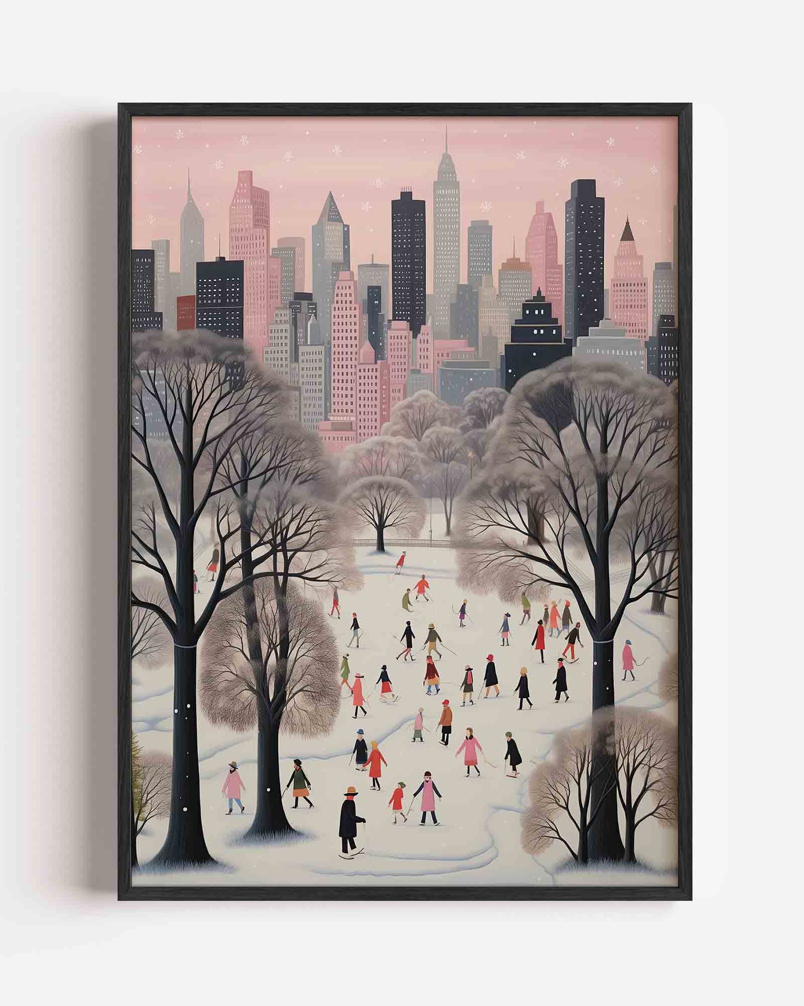 Schaatsers in stadspark Poster