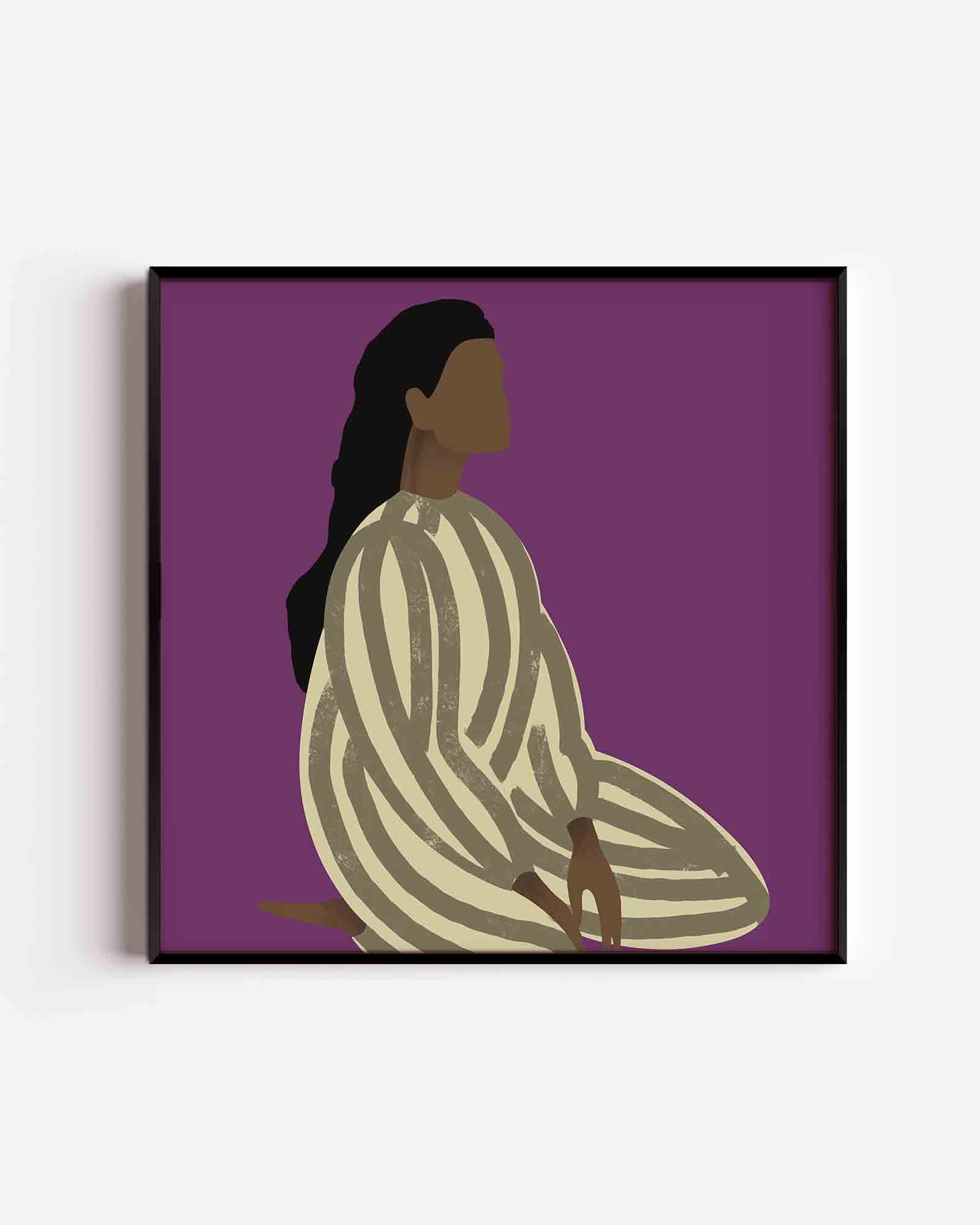 Zittende figuur met gestreepte kleding Poster