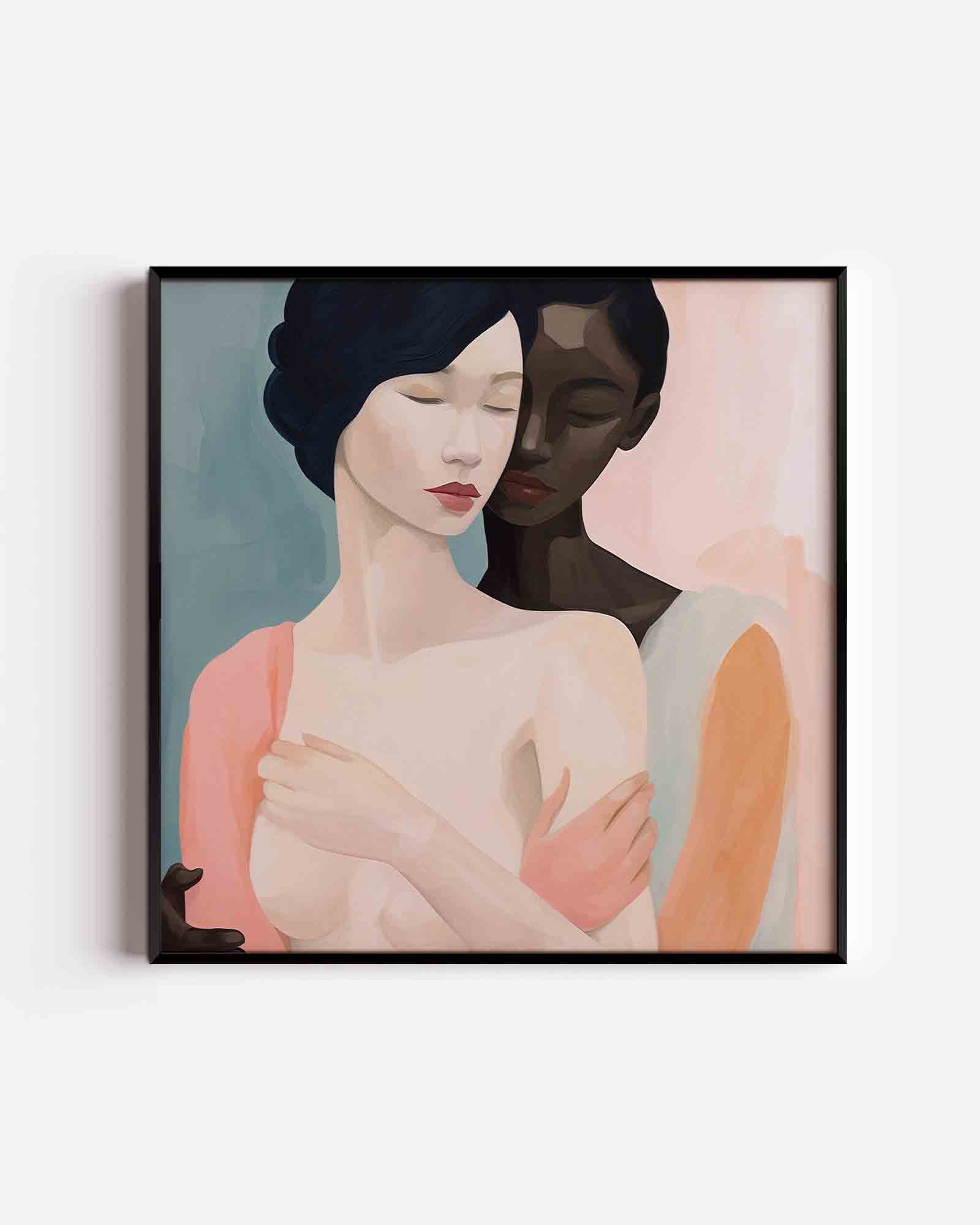 Twee figuren omhelzing Poster