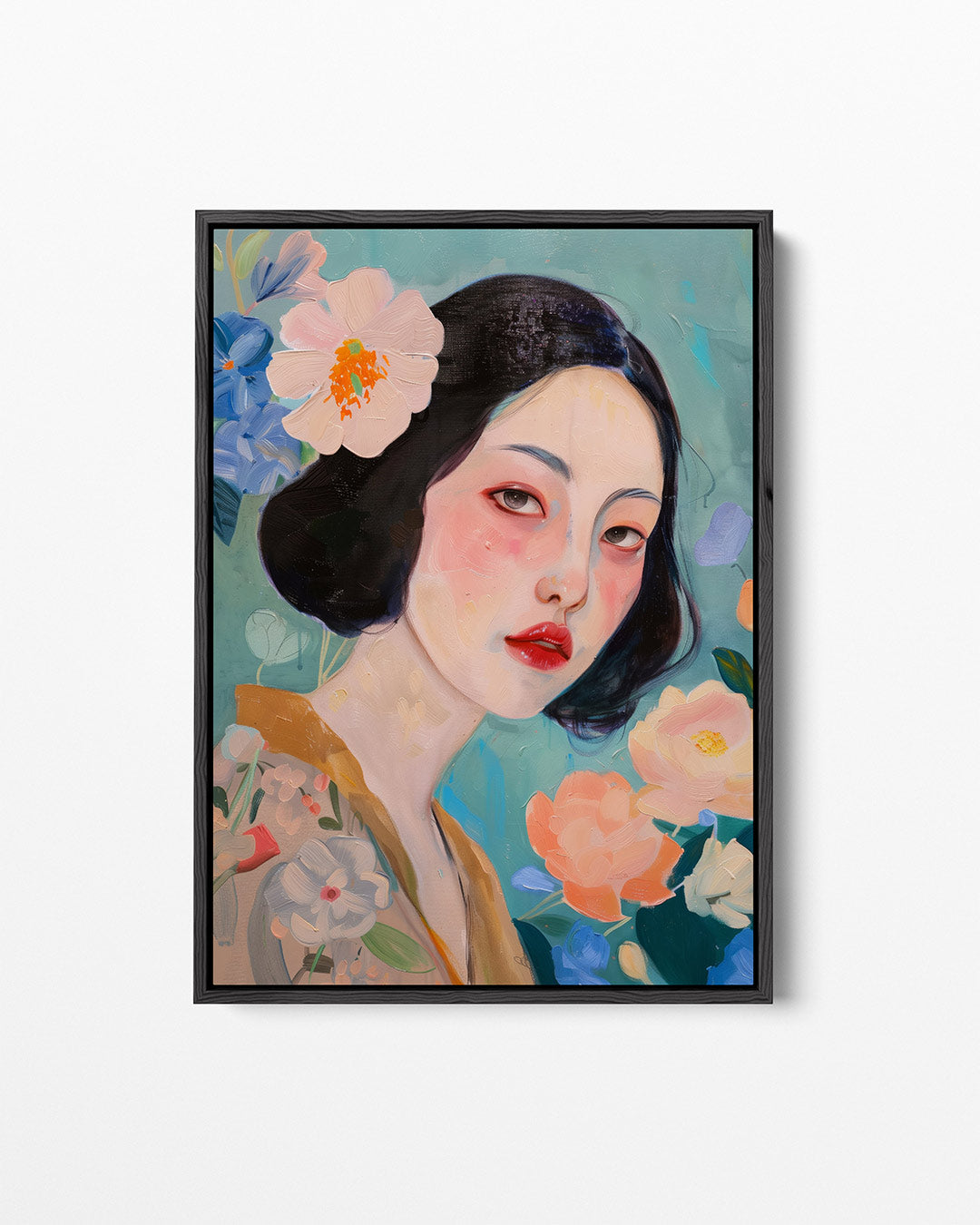 Vrouwelijk portret bloemen Kunstwerk