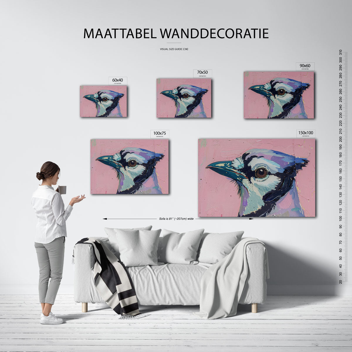Vogelhoofd op roze Kunstwerk